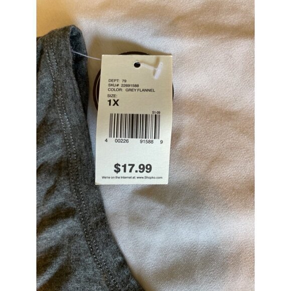 NorthCrest Essential Tank Top Grey 1X 16-18 Longer Length Womens Shirt New - Picture 8 of 12